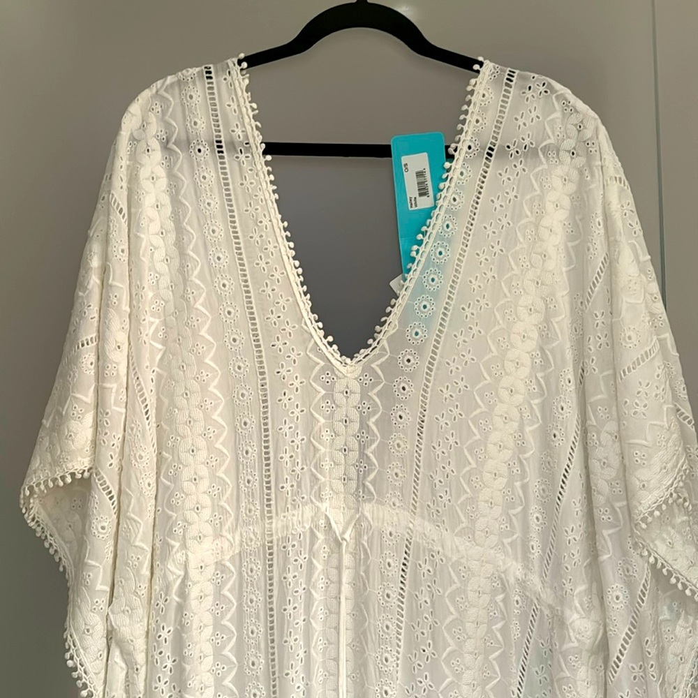 NWT Melissa Odabash Hatley White Cotton Eyelet Kaftan. O/S